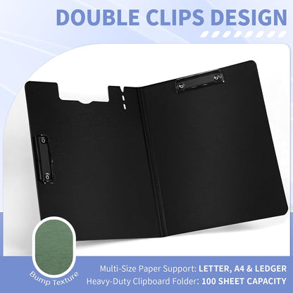 Clipboard Folder, with Dual Metal Clips, Embossed-Texture, Folding 360° Rotating, Nursing Clipboard for Letter and A4, Pen Holder (Silver, 2)