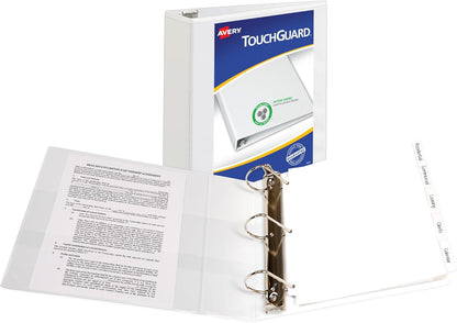 Avery TouchGuard Protection 3 Ring Binder, Customizable Cover, 1.5 Inch Slant Rings, 1 White Binder (17142)