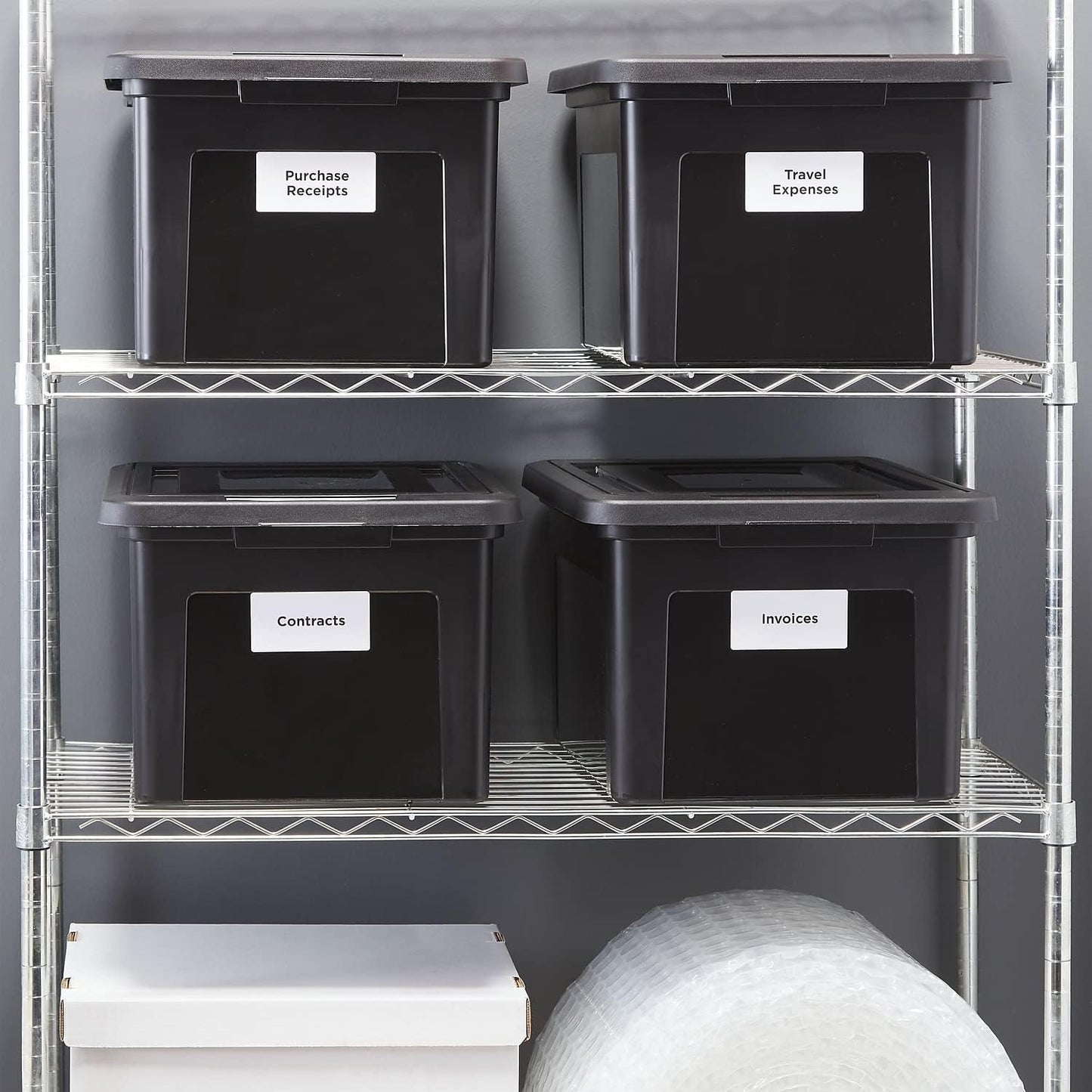 STAPLES File Folder Tote, Portable Filing Box for Letter SIze Hanging Folders, Security Latch & Built-In Lid Organizer, Black/Clear