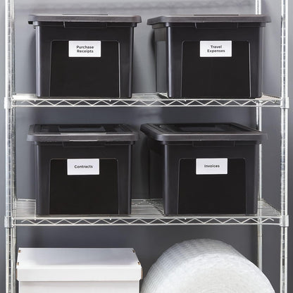 STAPLES File Folder Tote, Portable Filing Box for Letter SIze Hanging Folders, Security Latch & Built-In Lid Organizer, Black/Clear