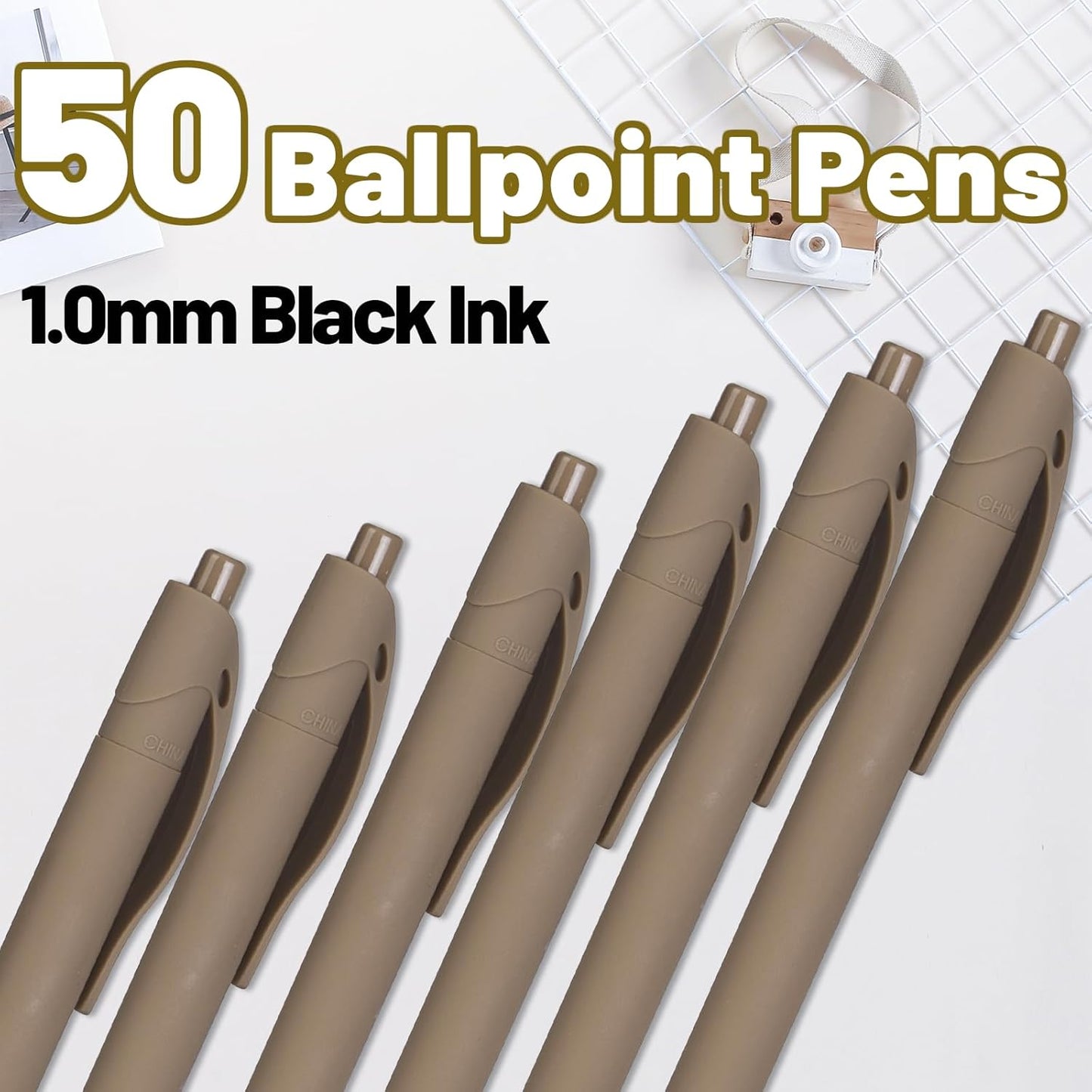 BallPoint Pens, 50 Pack (BLACK Ink),Bulk Pens, Black Barrel,Click Pens for Office Home and School, Retractable Ballpoint Pens, Medium Point, 1.00MM (Black)