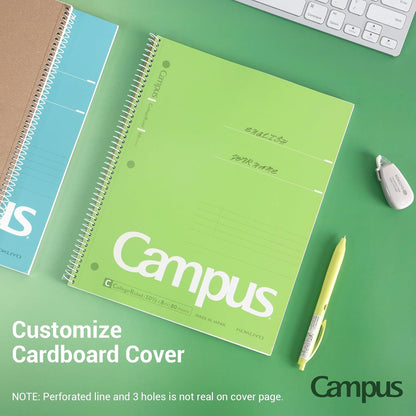 KOKUYO Spiral Notebook, 3 Pack Campus 10-1/2" x 8" Subject Notebooks with College Ruled, 80 Sheets, Pink Blue Green 3 Holes School Spiral Journal for Work Study Note Taking (WSG-SU-400G1×3)