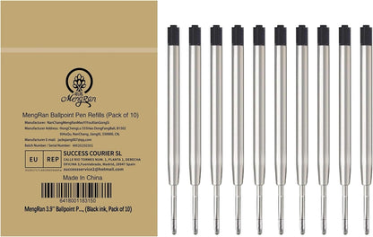 MengRan 3.9'' Ballpoint Ink Pen Refills for Click Pens,1mm Medium Tip,Compatible with Parker Pen Refill,Pack of 10 (Black Ink)