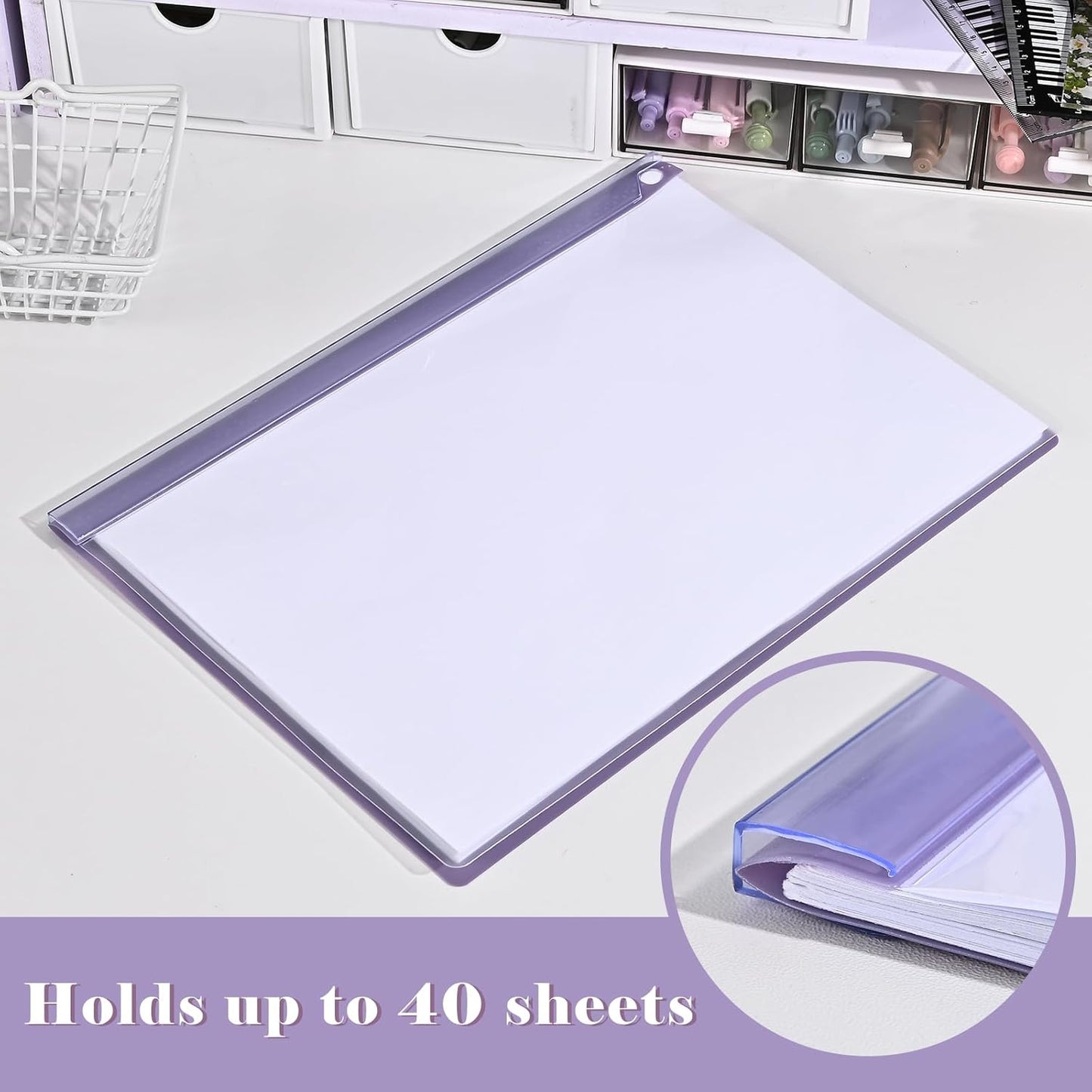 BAYTORY 5Pcs Clear Report Covers with Swing Clip, Plastic Folders for A4 and Letter Size Paper, Clear Front Presentation Binder for School Business, 40 Sheets Capacity/Pack (Blue)