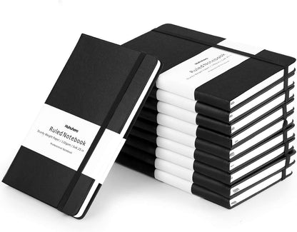 Huhuhero 5 Pack Lined Journal Notebooks, Hardcover Notebook for Work School Office, 5"×8.25", 120Gsm Thick Ruled Writing Journals for Note Taking Business, Black