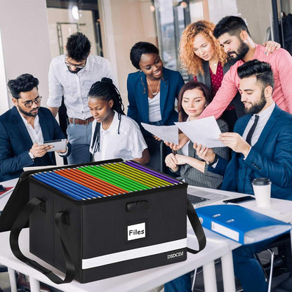 File Box with Lock - Portable File Organizer Box with Handle, Sturdy Important Document Organizer with Label, Slide, Reflective Strip for Hanging Letter/Legal Folder