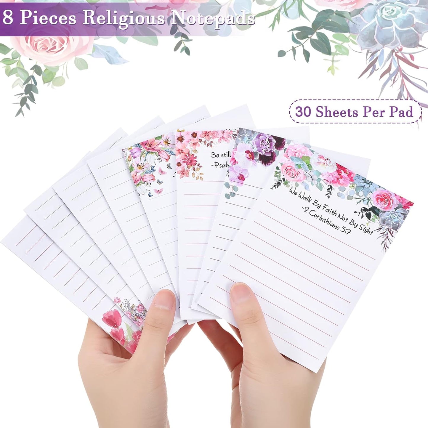 Gersoniel 8 Pack Christian Sticky Notes Gifts for Mothers Day Bulk for Church Small Scripture Inspirational Memo Pads Floral Adhesive Religious Bible Verse Quotes Notepads, 4 x 5.5 Inch(Simple Style)