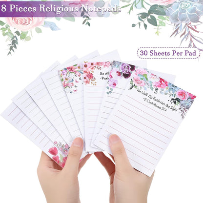 Gersoniel 8 Pack Christian Sticky Notes Gifts for Mothers Day Bulk for Church Small Scripture Inspirational Memo Pads Floral Adhesive Religious Bible Verse Quotes Notepads, 4 x 5.5 Inch(Simple Style)