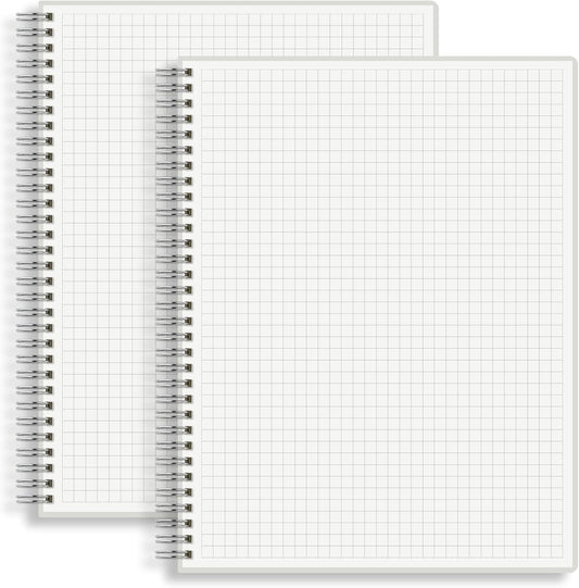 Large Graph Ruled Wirebound Spiral Notebook, 8.5 x 11 Inches, 1/4 Inch Grid (4 sq/in) Paper Pad, Premium 100gsm Ivory White Acid-Free Paper, 128 Squared/Grid Pages per Notebook (Pack of 2)