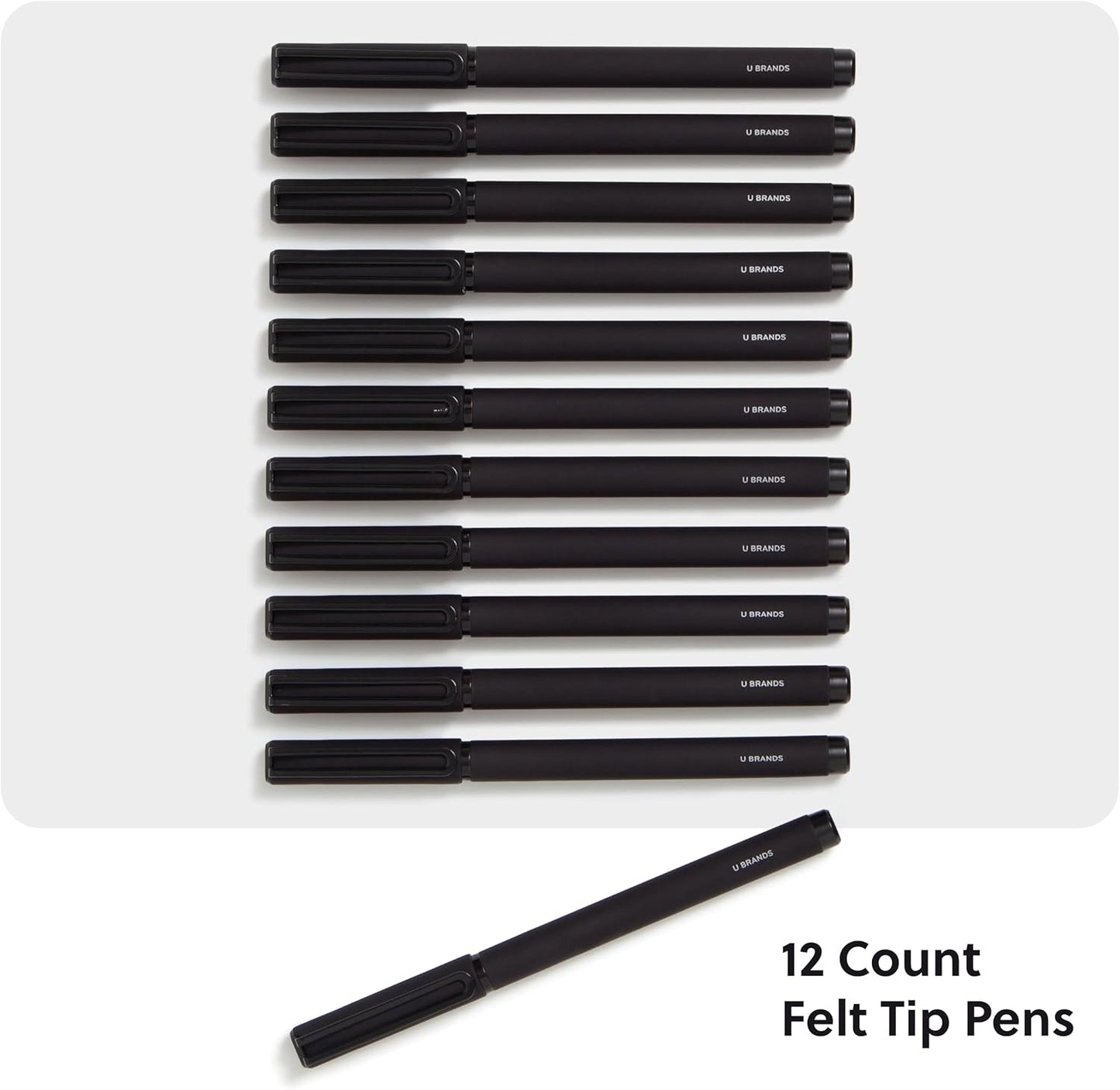 U Brands Catalina Felt Tip Pens, Set of 12, Stripes and Dots with Gold Details, Medium (0.7 mm) Point, Black Ink