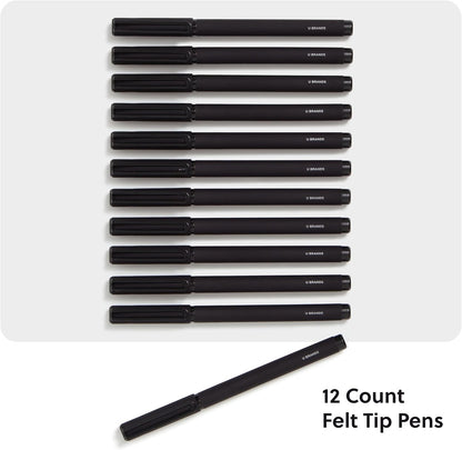U Brands Catalina Felt Tip Pens, Set of 12, Stripes and Dots with Gold Details, Medium (0.7 mm) Point, Black Ink