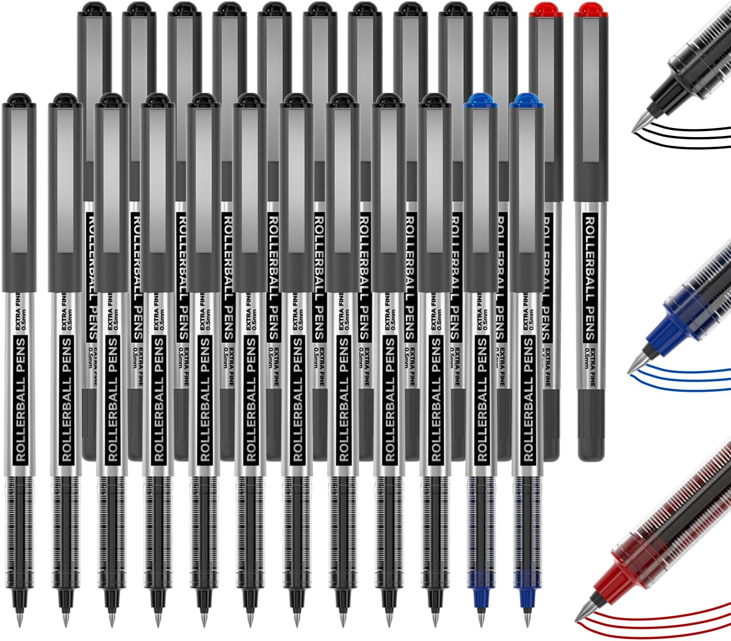 Shuttle Art RollerBall Pens, 25 Pack Black Fine Point Roller Ball Pens, 0.5mm Liquid Ink Pens for Writing Journaling Taking Notes School Office