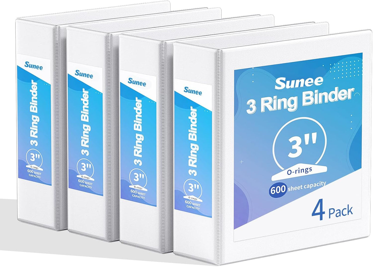 SUNEE 1/2 Inch Binders 3 Ring 10 Pack Bulk, PVC-Free Clear View Half Inch Binders (Fits 8.5x11 Inches) for School, Office & Home Use, White