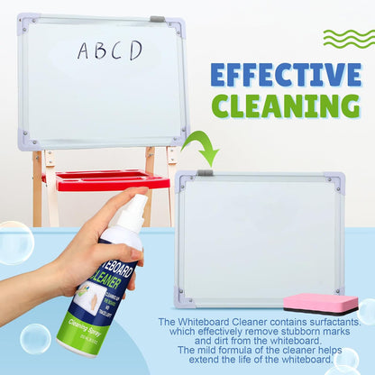 Fuyoooo 16 Pcs Whiteboard Cleaner Dry Erase Set, 8.5 fl oz Whiteboard Cleaning Spray Dry Erase Board Liquid Cleaner with 8 Magnetic Chalkboard Board Erasers for Classroom Home Office