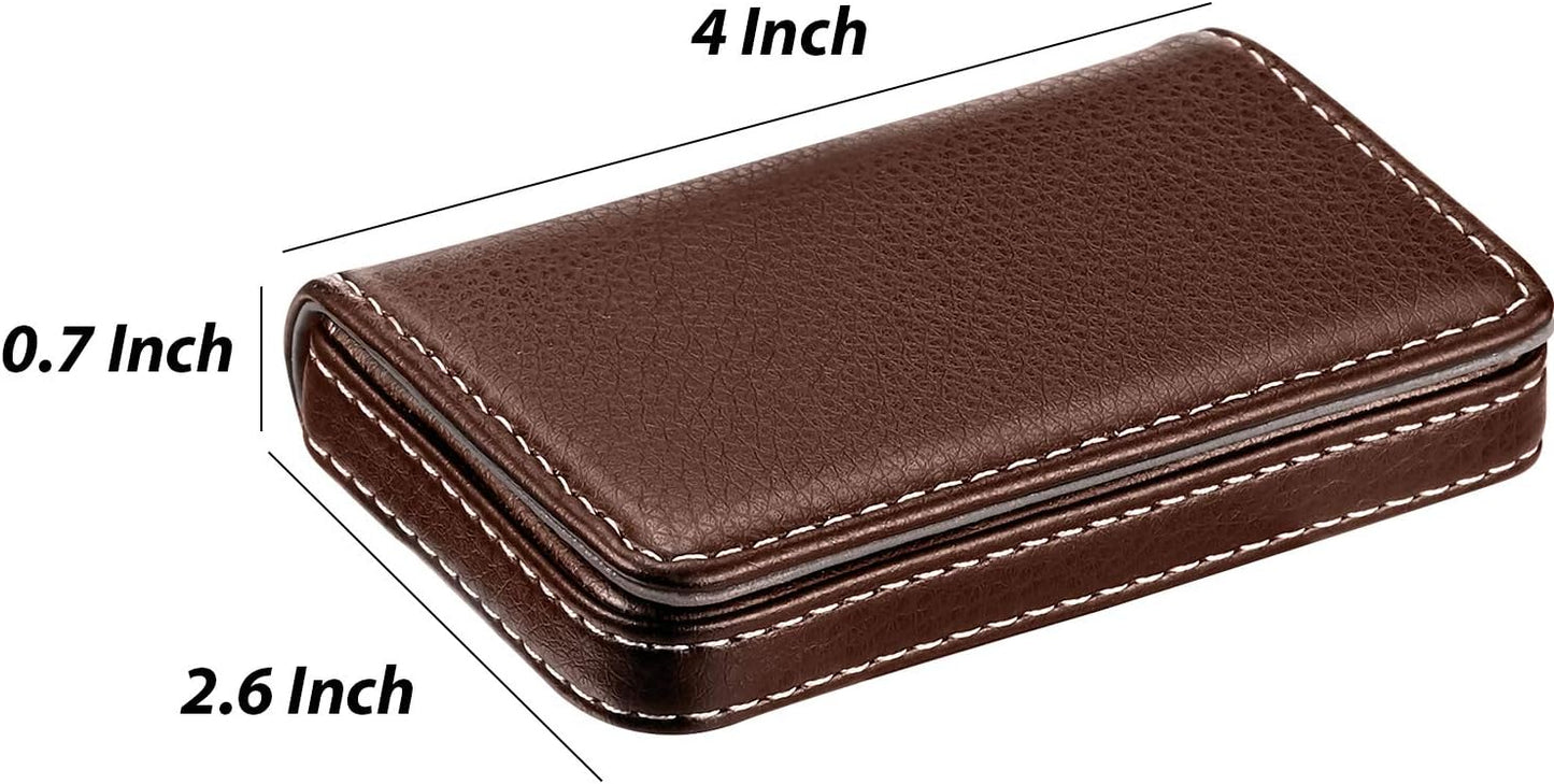 Outus 2 Pcs Business Card Holder, PU Leather Business Card Case Pocket Wallet with Magnetic Shut for Valentines Gift Adult(Black and Coffee)