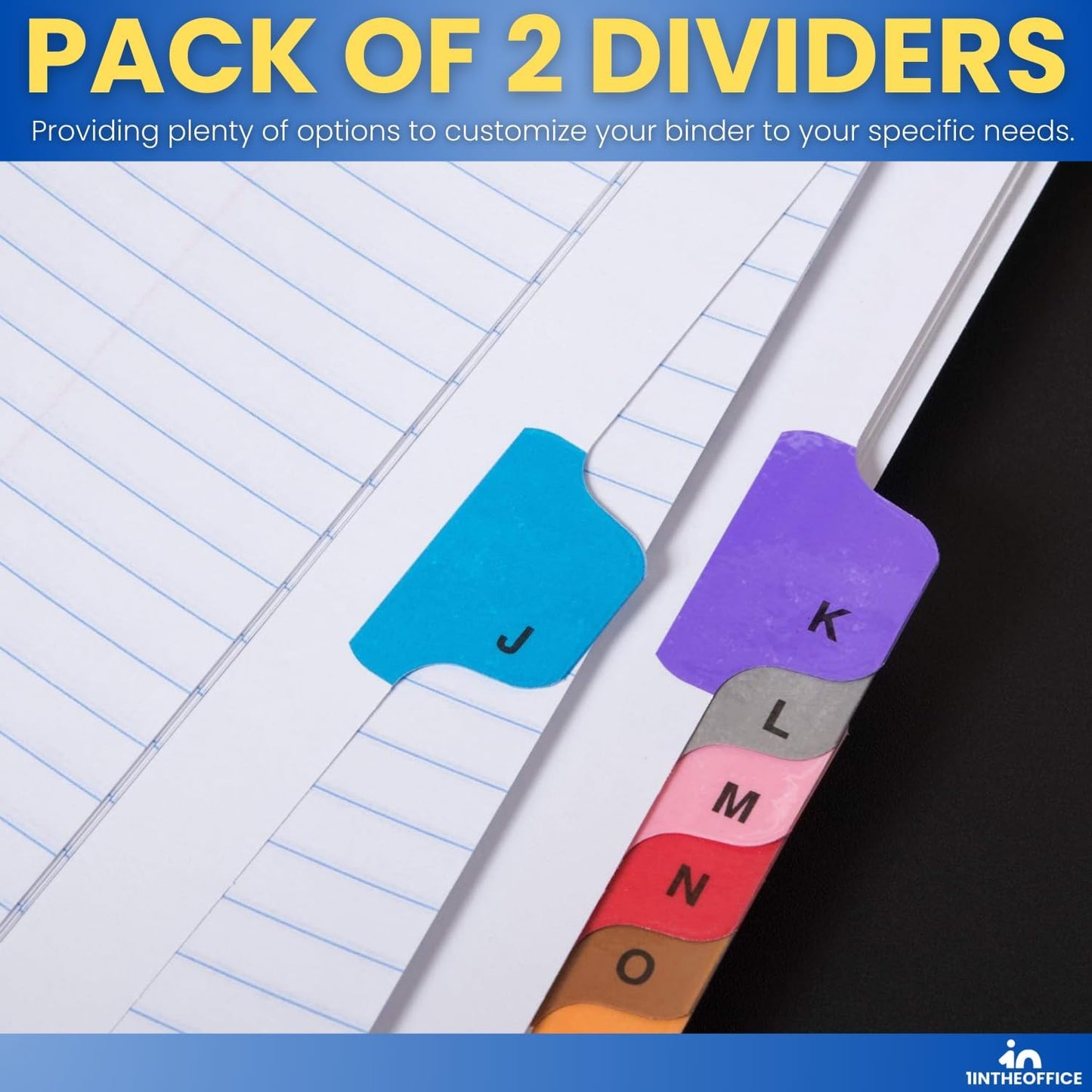1InTheOffice Alphabetical Dividers for 3 Ring Binders, A-Z Tab Binder Dividers, Customizable Table of Contents, Multicolor Tabs, 2 Sets
