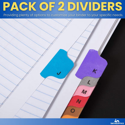 1InTheOffice Alphabetical Dividers for 3 Ring Binders, A-Z Tab Binder Dividers, Customizable Table of Contents, Multicolor Tabs, 2 Sets