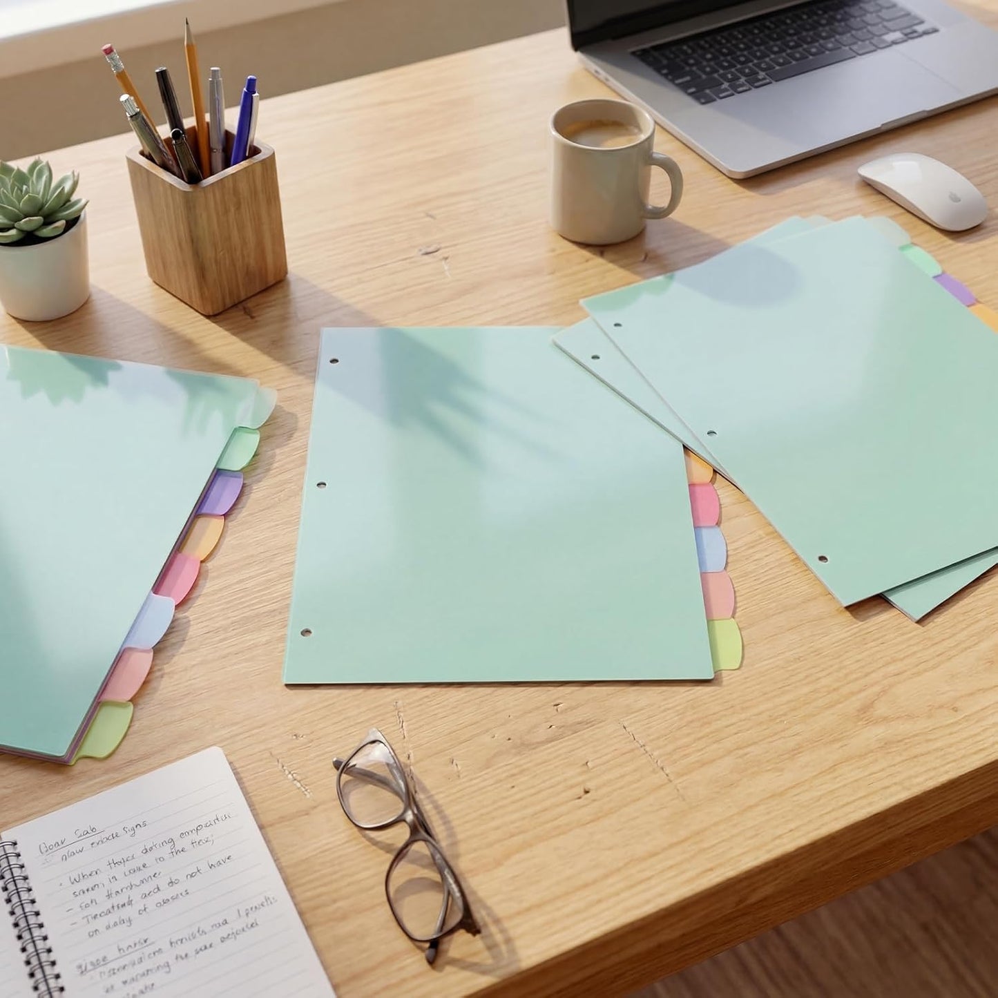 6 Sets of 48Pcs Binder Dividers with Tabs, 8 Tab Dividers for 3 Ring Binder - Waterproof Plastic Notebook Dividers for Office, School(8.5 × 11 Inch)