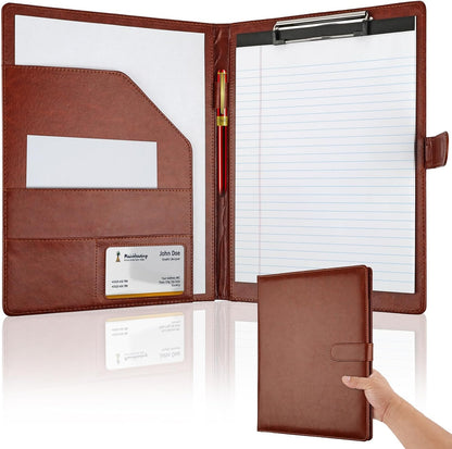 Professional Padfolio with Clipboard, Faux Leather Portfolio Folder Binder, Legal Pad Holder for A4 Letter Size Notepad, Resume, Writing Pad, Ideal Organizer for Business Office Conference, Black