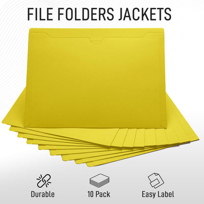 Black File Jackets, Flat-No Expansion, Letter Size, Reinforced Straight-Cut Tab, 10 Pack