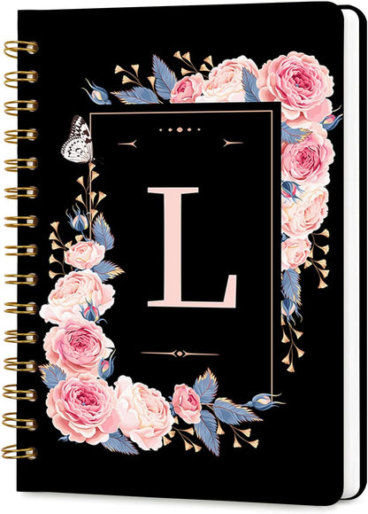 Lined Spiral Journal Notebook, A5 College Ruled Spiral Notebook for Women, Hardcover with Elegant Design for Work and Note-Taking, 5.5 * 8.25 inch, 160 Pages, Letter T