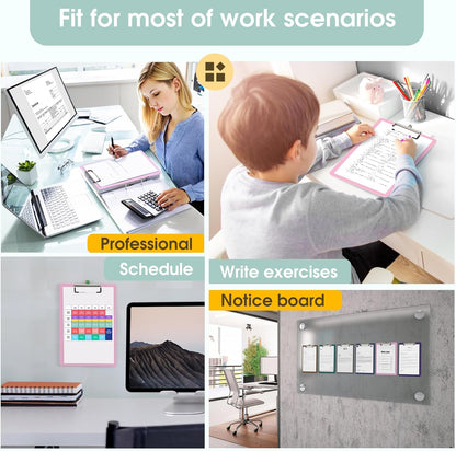 Plastic Clipboards 2 Pack, A4 Black Clip Board 8.5x11 for Classroom, Students, Kid, Woman, Size 9" x 12.5" with Low Profile Clip, Office & School Supply