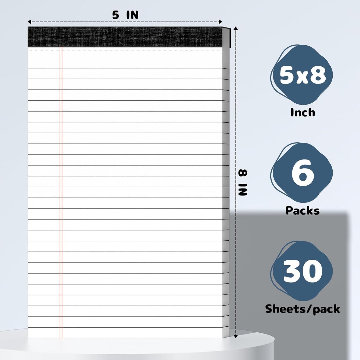 5x8 Legal Pads Writing Pad Note Pads, 8 Pack College Ruled Lined Paper Pad, White Perforated Notebook, Premium Notepads for School Office Home, 30 Sheets/Pack