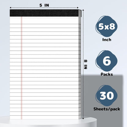 5x8 Legal Pads Writing Pad Note Pads, 8 Pack College Ruled Lined Paper Pad, White Perforated Notebook, Premium Notepads for School Office Home, 30 Sheets/Pack