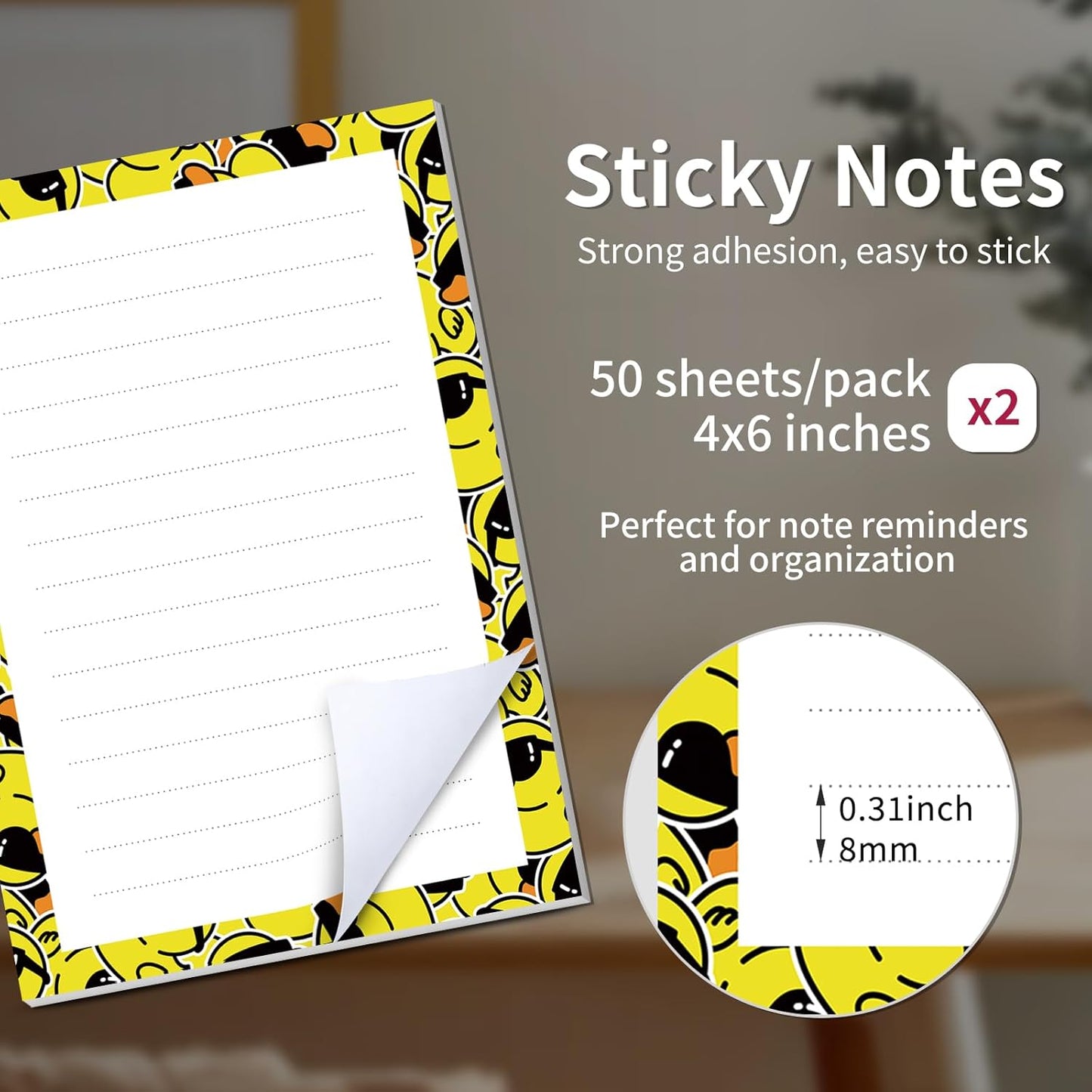 2 Pack Sticky Notes 4x6 in, Funny Large Notepads with Lines, Cute Self-Stick Memo Note Pads for Office, Home, Meeting Luxury Boho Flowers