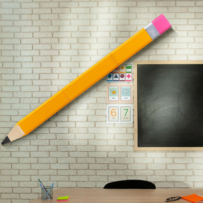 Yousoontic 31.5 Inch Giant Pencil Wall Art Wooden Jumbo Pencil Back to School Party Decoration Yellow Pen Props Preschool Kindergarten Graduation Classroom Decor for Home School Supplies