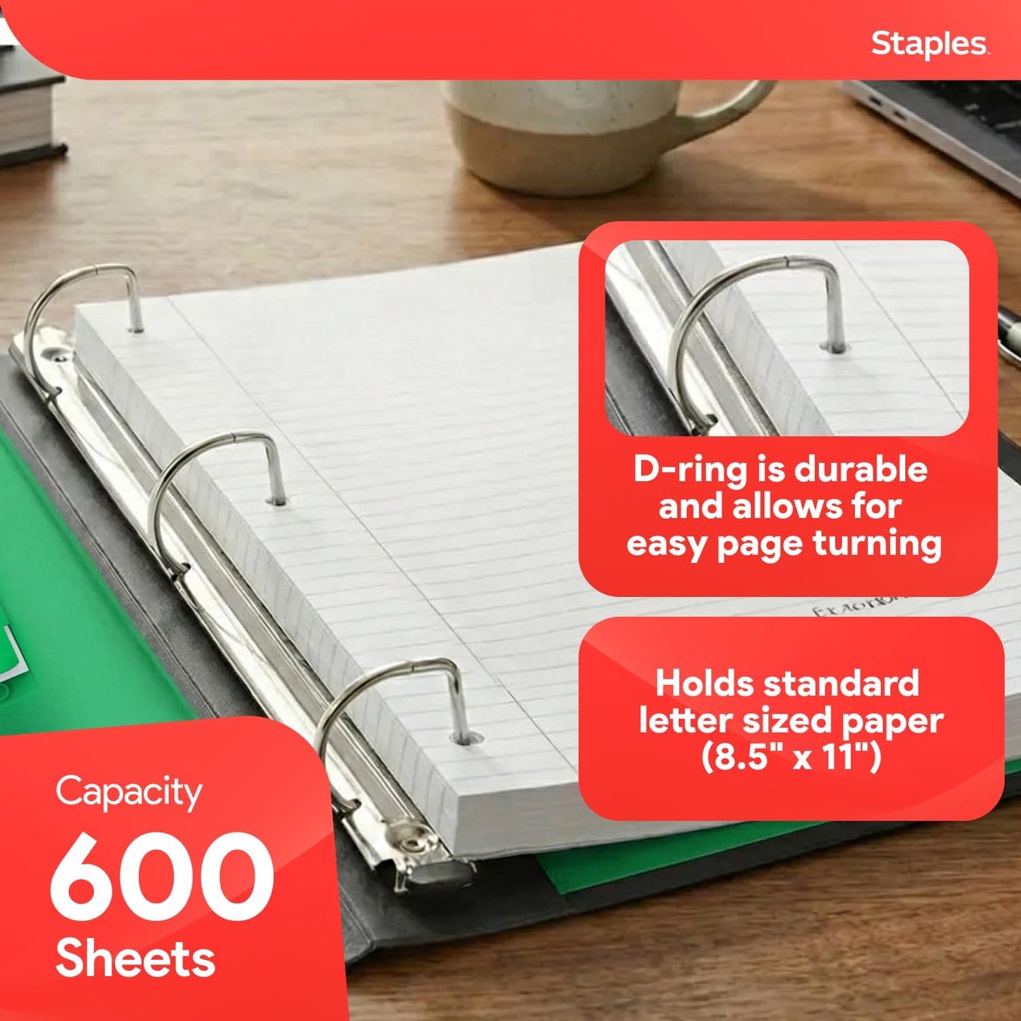 Staples Better Binder 2-Inch D-Ring View Binder, Reinforced Spine, Holds Up to 540 Sheets, Teal, for Office & School