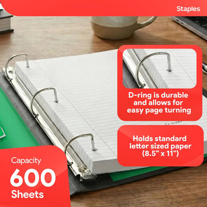 Staples Better Binder 2-Inch D-Ring View Binder, Reinforced Spine, Holds Up to 540 Sheets, Teal, for Office & School
