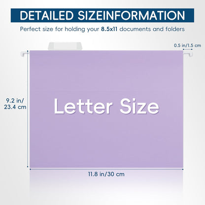 Blue Hanging File Folders,25 Pack Letter Size File Folders with 1/5-cut Tabs,Office Essentials for Filing Cabinet & Desk Storage