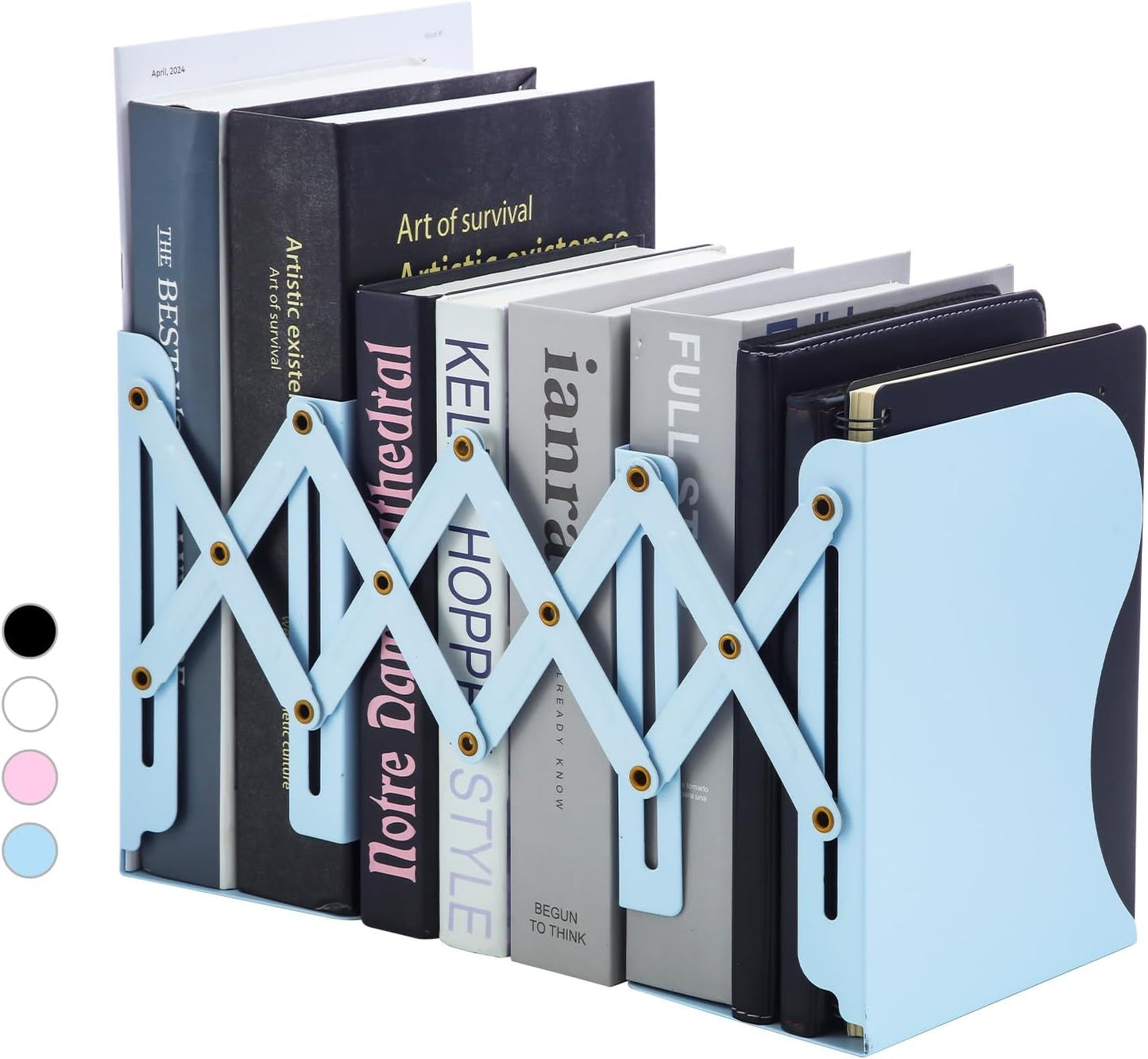 M&G Adjustable Bookends Book Ends for Shelves, Metal Bookend for Heavy Books, Desk Magazine File Organizer Holder Extends up to 20in, Book Stopper for Home, Office, Classroom (Black)