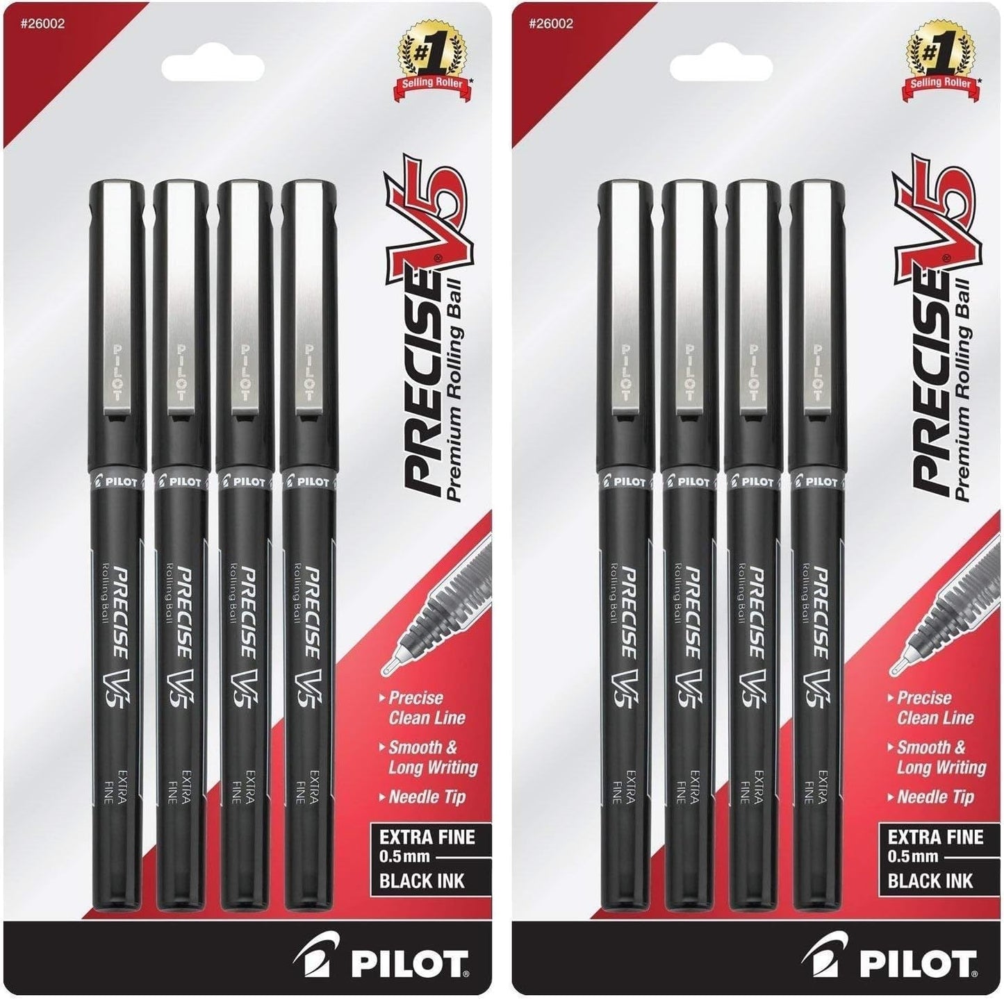 PILOT Precise V7 Stick Liquid Ink Rolling Ball Stick Pens, Fine Point (0.7mm) Black Ink, 4-Pack (26003)