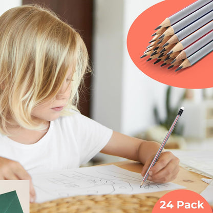 M&G Wood-cased Pencils, 24 Count, Pre-Sharpened, #1 2B Pencils, Two-Tone Striped, Triangular, Graphite Pencils Bulk with Top Erasers, School Classroom Teacher Supplies, Writing, Drawing and Sketching