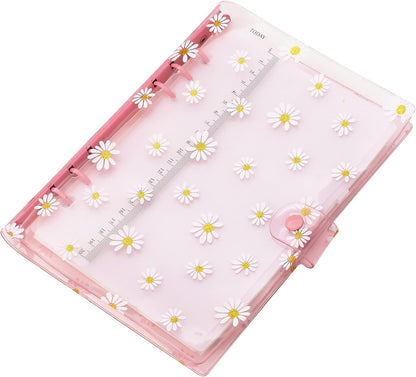 A6 A5 6-Holes Colorful PVC Cover Round Ring View Binder with Snap Button Closure File Folder for Loose Leaf Sheet Protectors Notebook Refill (Pink Daisy, A5 Mini Set) - Colors A