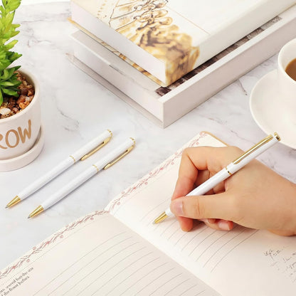 Zonon 240 Pcs Gold Metal Slim Ballpoint Pens Bulk Retractable Metallic Black Ink 1 mm Medium Point Smooth Writing Pens for Wedding Business Office Supplies Students Teachers Men Women Present