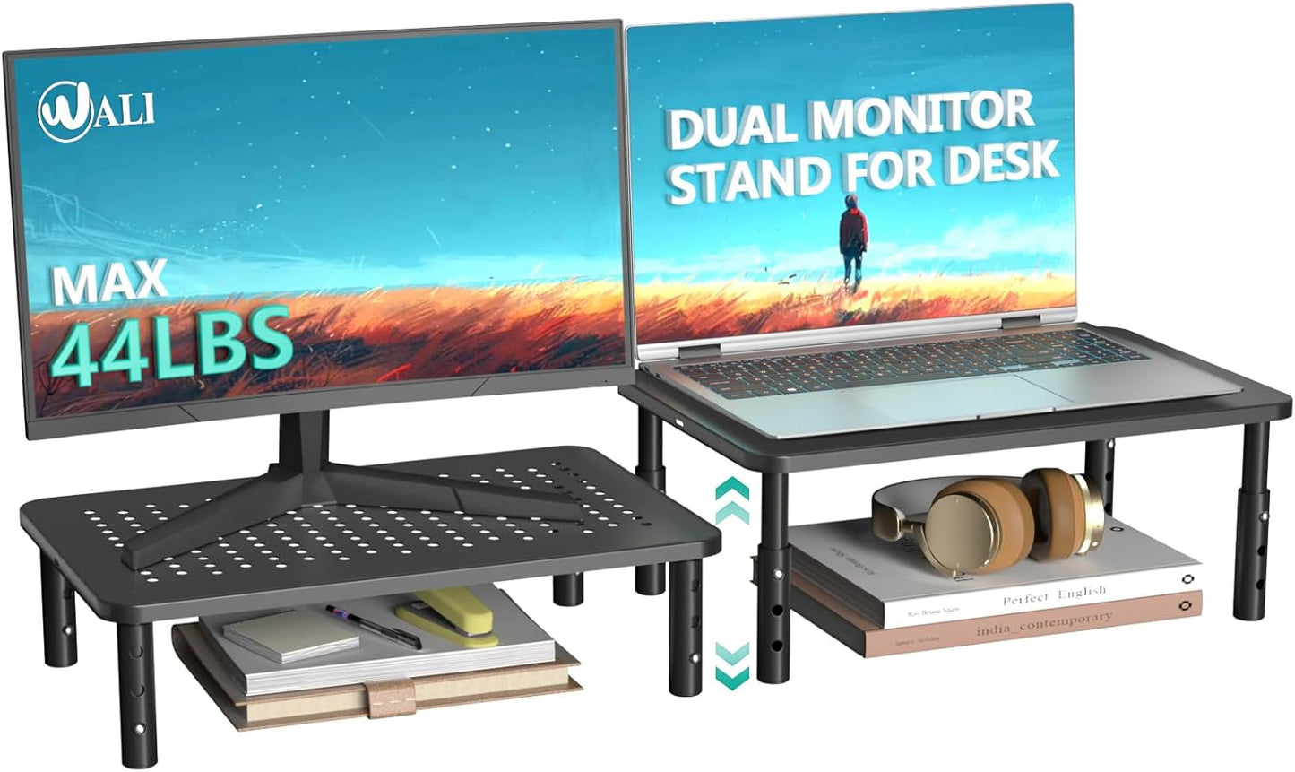 WALI Computer Monitor Stand for Desk, Adjustable Laptop Riser, Desk Monitor Stand Underneath Storage for Office, Home, School Supplies (STT003), 1 Pack, Black