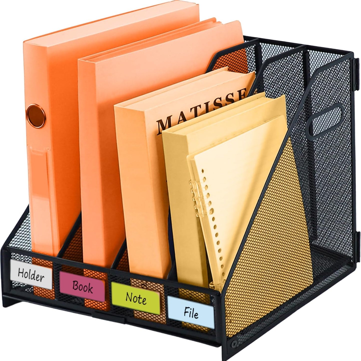 Magazine file holder for desk with 5 Vertical Compartments Folder Storage Binder Organizer for Office Home School Organization, Black