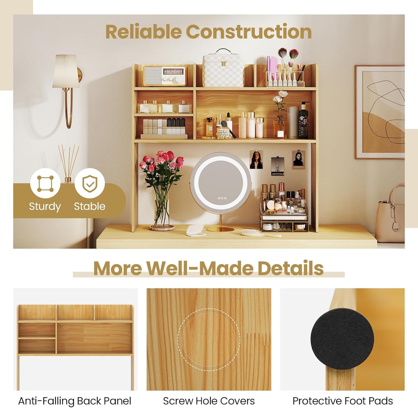 Tangkula Desktop Bookshelf, Countertop Storage Hutch with 5 Shelves for Computer Desk, Desk 3-Tier Display Rack, Multipurpose Wood Desktop Hutch Storage Organizer for Dorm Office Home