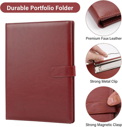 Professional Padfolio, Multi Function Faux Leather Portfolio Binder with Clipboard - Interview Resume Folder, Legal Document, Business Card Holder, for Office, Conference, Interviews (Black)