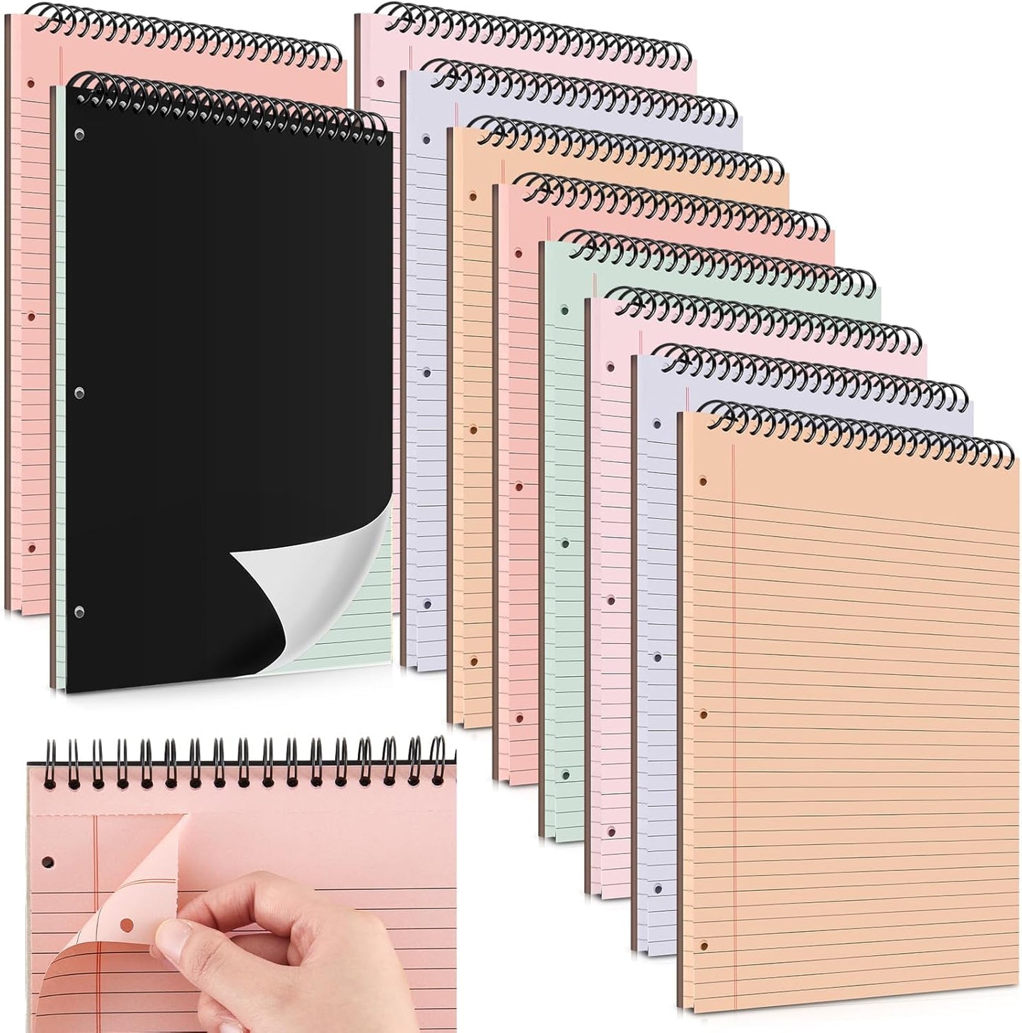 MotiMind 10 Pack 8.5" x 11" Top Spiral Notebook with 3 Hole Punched Morandi Colors Legal Pads College Ruled Notepad 50 Sheets Hard Cardboard Paper Wirebound Notepad for Office School Business