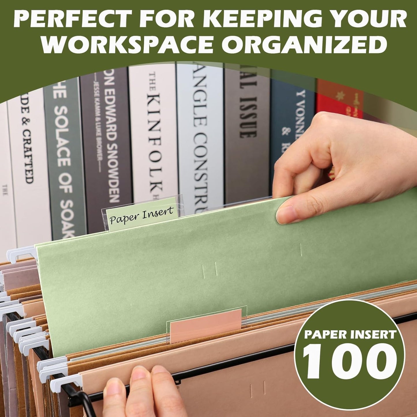 100 Pcs Hanging File Folder Paper Inserts 3-1/2 Inch Off White Blank File Tab Inserts Thick Cardstock for Hanging Folder (3.5×0.6 inch)(No Tab Included)