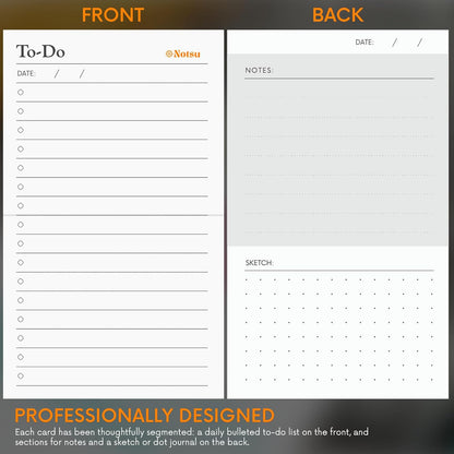 Notsu To Do List Grid Index Cards 3x5 | 50 Task Planner Foldable Vertical Notecards with Rounded Corners