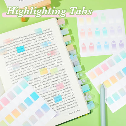 NEWEST 990 Pieces Book Sticky Index Tabs, Transparent Gradient File Tabs Flags, Writable Repositionable Page Markers Labels for Books Reading Notes Classify Files Binder Notebook Office School, 3 Size