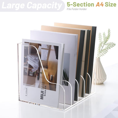 SANRUI Desk Organizer Clear Acrylic Desk Magazine File Holder with 3 Vertical Sections Magazine Rack File Organizer for Office, Home, School