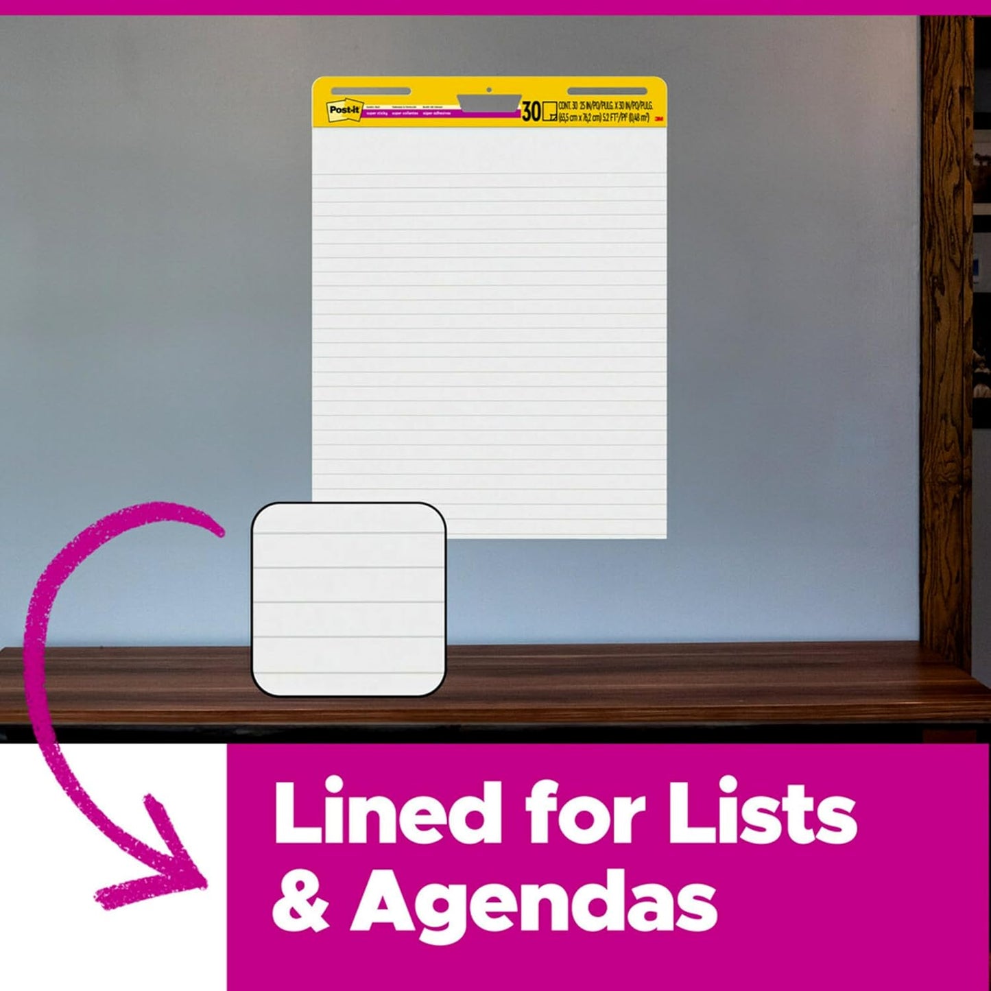 Post-it Super Sticky Easel Pad, 30 Sheets Per Pad, 36 Pads, Large, White Lined, Premium Self Stick Flip Chart Paper, Teacher Anchor Chart, Super Sticking Power
