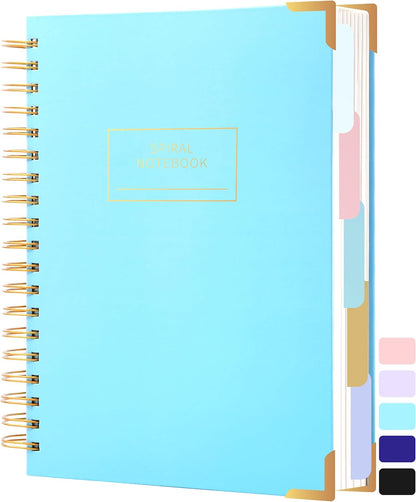 Hardcover Spiral Notebook with Tabs 8"x10" Large Spiral Lined Journals for Women with Dividers 240 Pages College Ruled Composition Notebook 5 Subject Notebook for Work, Back to School, Gifts, Purple