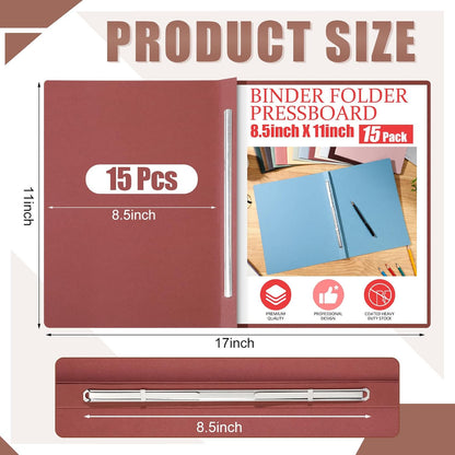 Zhanmai 15 Packs 8.5'' x 11'' Pressboard Report Covers, Metal Prong Fastener with Compressor, Letter Size 3'' Capacity Presentation Report Folder to Neatly Bind Reports, Proposals, Documents(Blue)